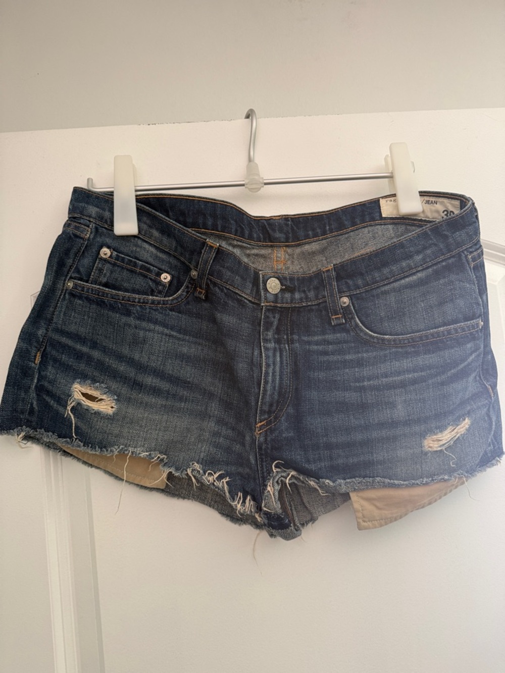 rag & bone Dark Blue Distressed Denim Cutoff Shorts